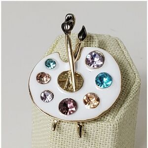 💜PAINTER'S PALLET Artist Pin Brooch Crystal Embellished Jewelry